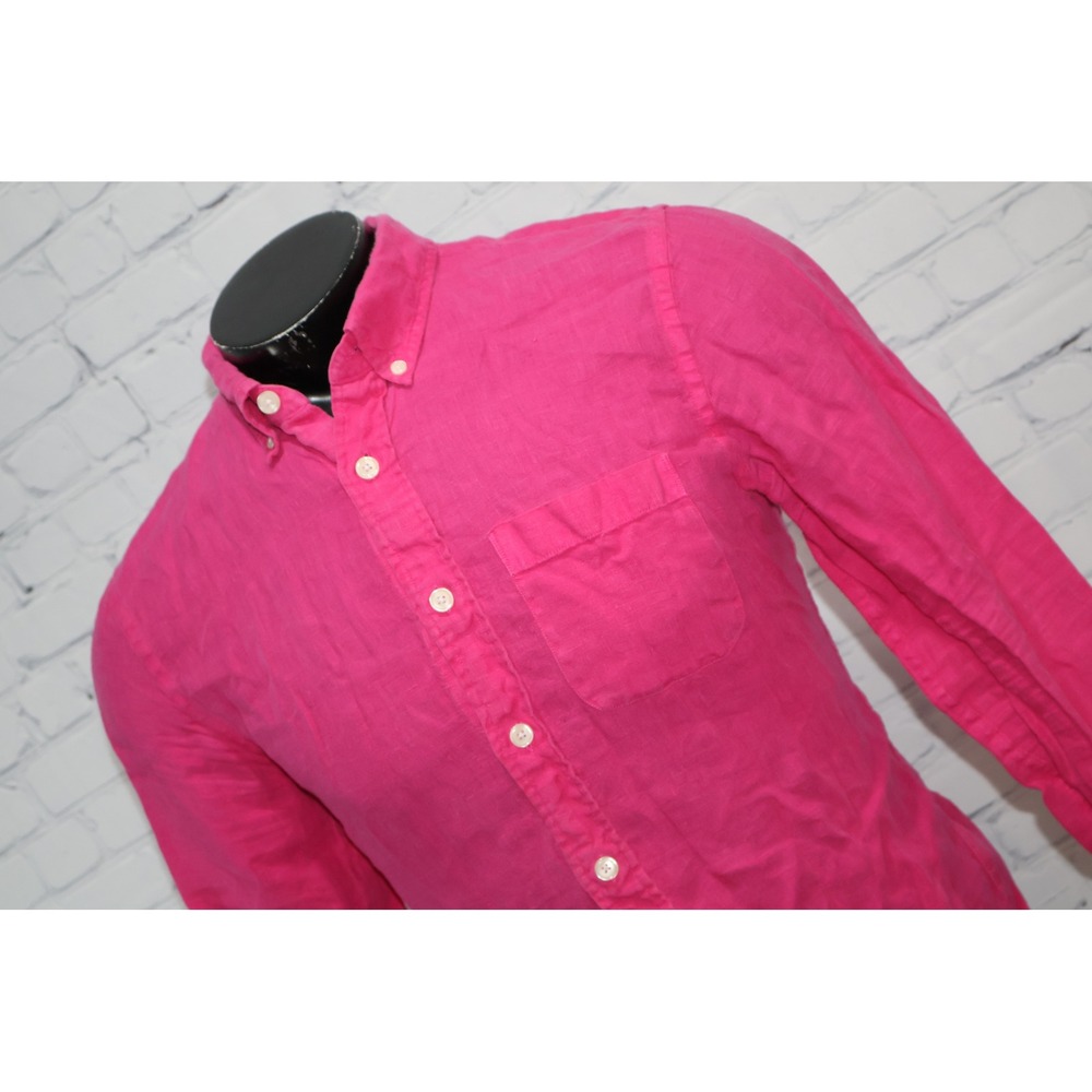 Abercrombie & Fitch Hawaiian Shirt Mens Small Pink Linen Button Up Pocket